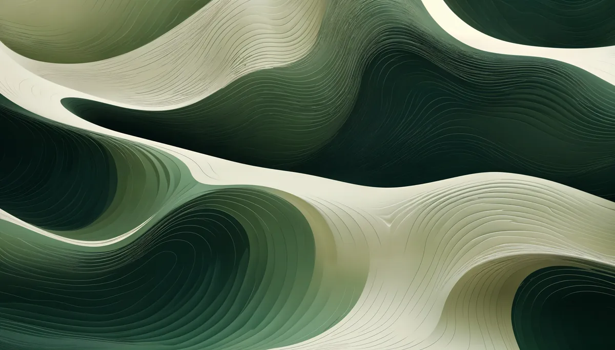 Flowing abstract green and cream waves
