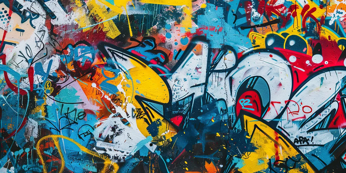 Layered colourful street-art abstract composition