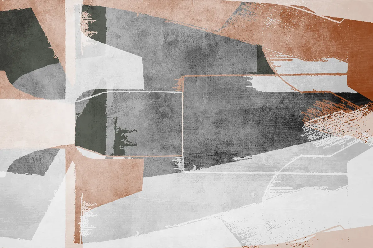 Urban abstract composition in charcoal, cream and earthy tones